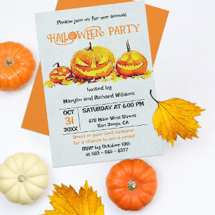 Orange Kürbislaterne Herbstlaub Halloween-Party Einladung