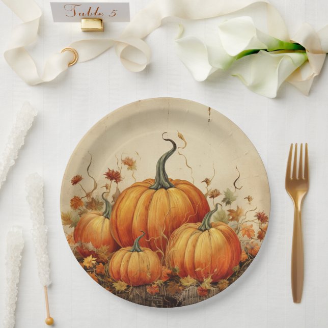 Orange Kürbisse Rustikaler Herbst Pappteller (Hochzeit)