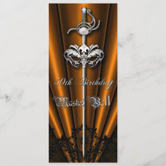 Orange Lace Masquerade Silver 50. Geburtstag Einladung