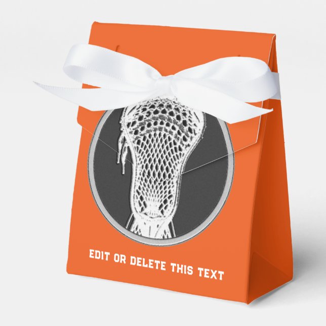 Orange Lacrosse Bevorzugung Geschenkschachtel (Vorderseite)