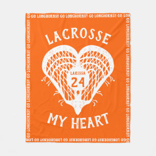 Orange Lacrosse My Heart Fleece Blanket