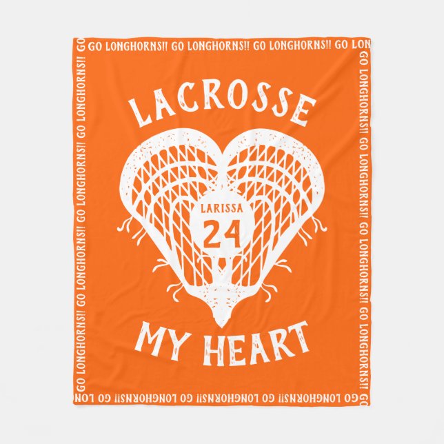 Orange Lacrosse My Heart Fleece Blanket (Vorderseite)