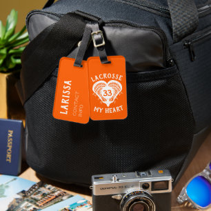 Orange Lacrosse My Heart Luggage Tag Gepäckanhänger