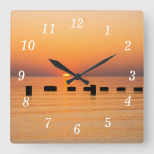 Orange Lake Sunrise Wall Clock Quadratische Wanduhr