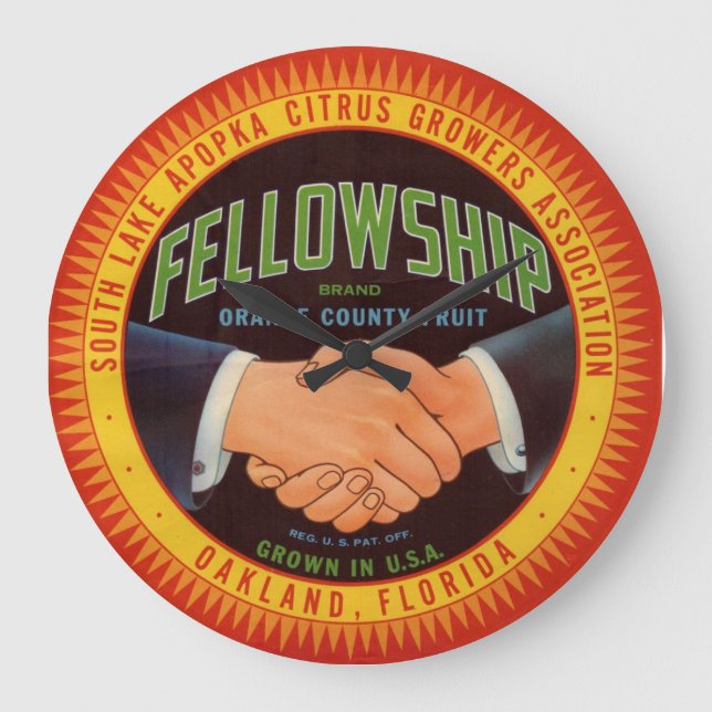 Orange Landkreis Citrus-Label der 1930er Jahre Große Wanduhr (Vorderseite)