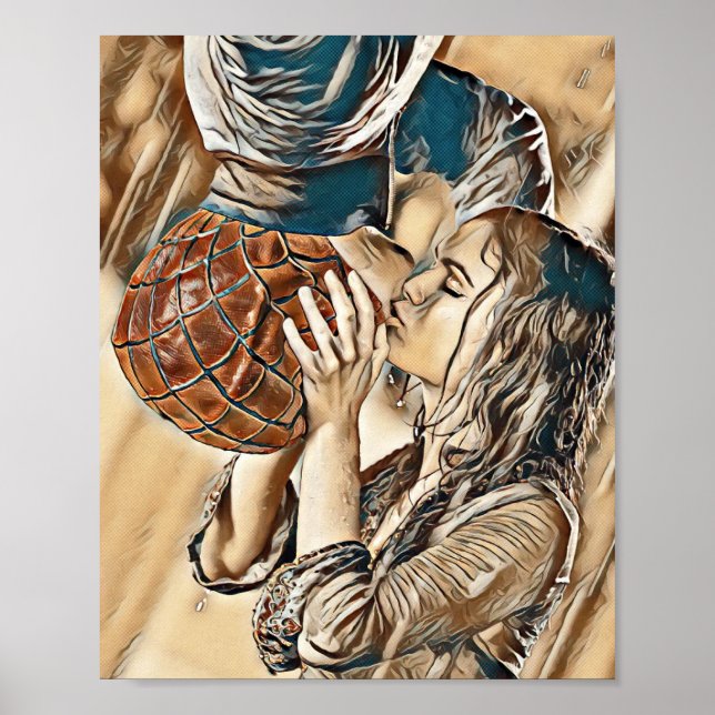 Orange Landkreis Super Hero Kiss Art Portrait Prin Poster (Vorne)