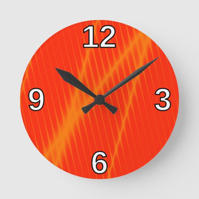 Orange Laserstrahlblick-Linien auf Orangish-Roter Runde Wanduhr (Vorderseite)