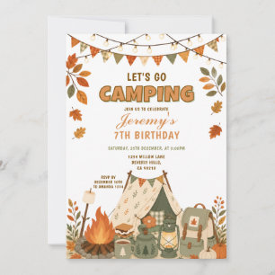 Orange Lass uns zelten Geburtstag Outdoor-Abenteue Einladung