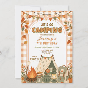 Orange Lass uns zelten Geburtstag Outdoor-Abenteue Einladung