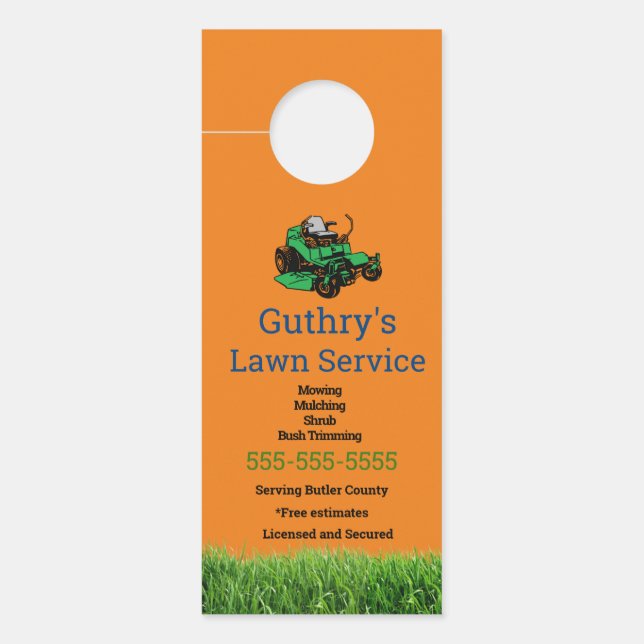 Orange Lawn Service Door Hanger Türanhänger (Vorderseite)