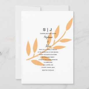 Orange Leaf Monogram Nature Minimal Wedding 2024 Einladung