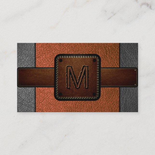 Orange Leather Look Brown Monogram Visitenkarte (Vorderseite)