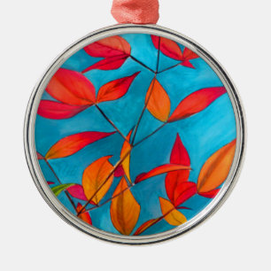 Orange leaves Autumn original watercolour art Silbernes Ornament