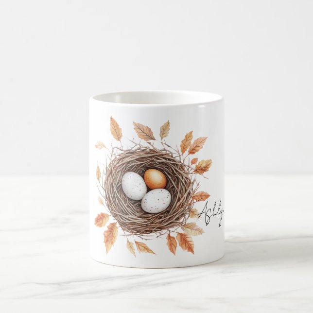 Orange Leaves Bird Nest with Eggs Kaffeetasse (Mittel)