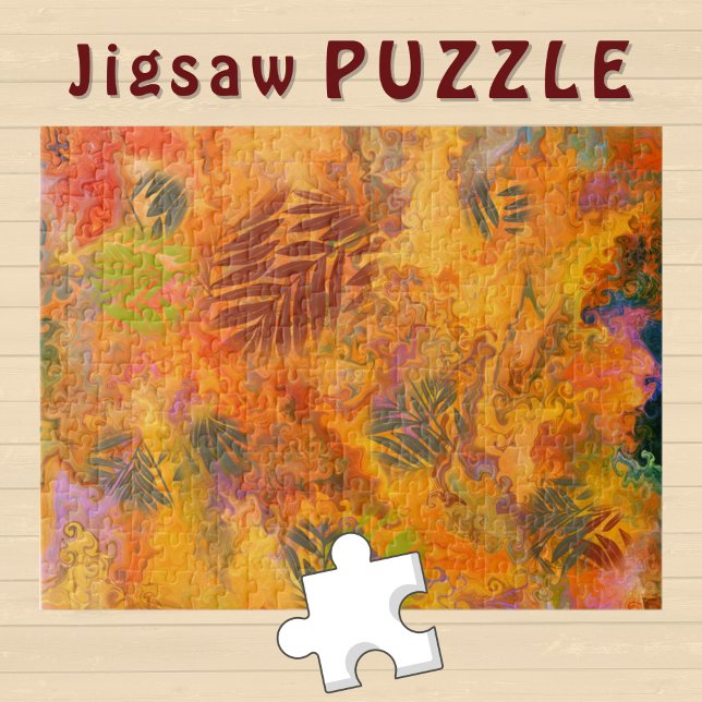 Orange Leaves Marbling Art Autumn Vibes -  Puzzle (Von Creator hochgeladen)