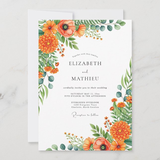 Orange Lebendige Blumengeburt Hochzeit Einladung (Vorderseite)