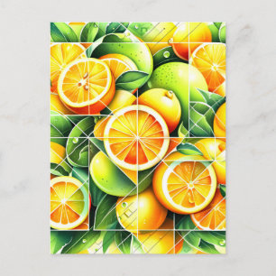 Orange Lemon Botanische Zitrone Geometrisch Ankündigungspostkarte
