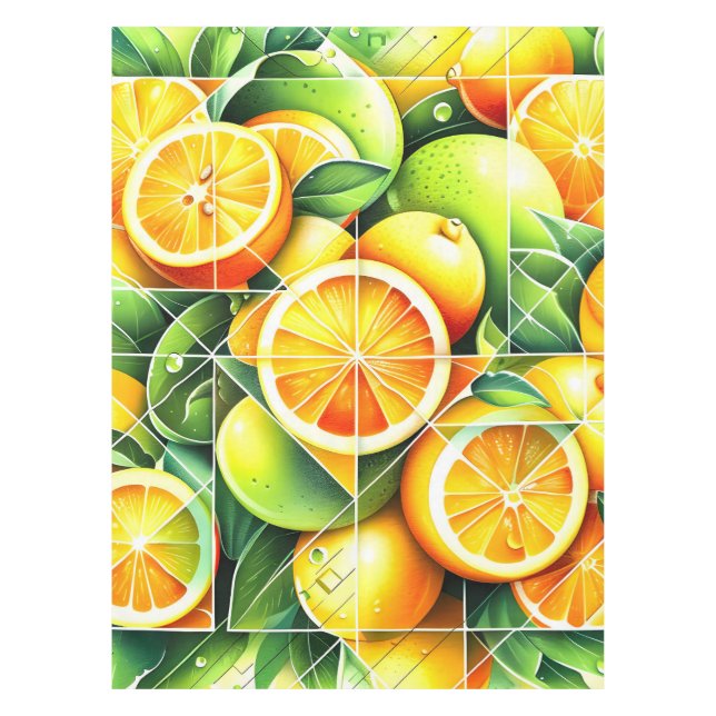 Orange Lemon Botanische Zitrone Geometrisch Tischdecke (Vorderseite)