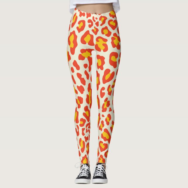 Orange Leopard Print Leggings (Vorderseite)