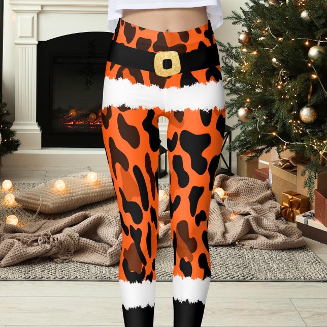 Orange Leopard Print Santa Claus Kostüme Weihnacht Leggings (Von Creator hochgeladen)