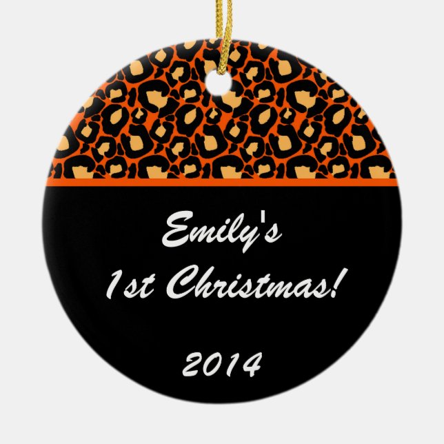 Orange Leopard Spot Personalisierter Name Ornament (Vorne)