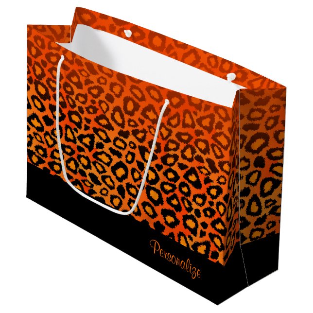 Orange Leopard-Tierdruck Große Geschenktüte (Vorderseite Schrägansicht)