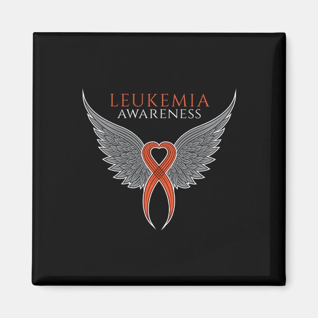 Orange Leukemia Awareness Ribbon mit Angel Wings Magnet (Vorne)