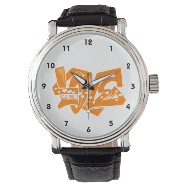 Orange Liebe Graffiti Armbanduhr (Vorderseite)