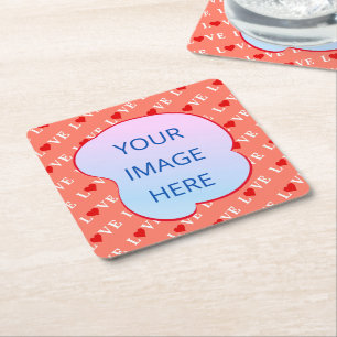 Orange LIEBE Heart Rechteckiger Pappuntersetzer