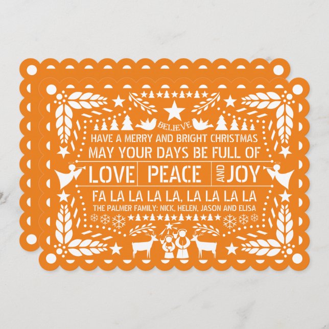Orange Liebe Peace Joy Papel picado Weihnachten (Vorne/Hinten)