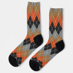 Orange Light Gray Tan Off Black Raute Socken