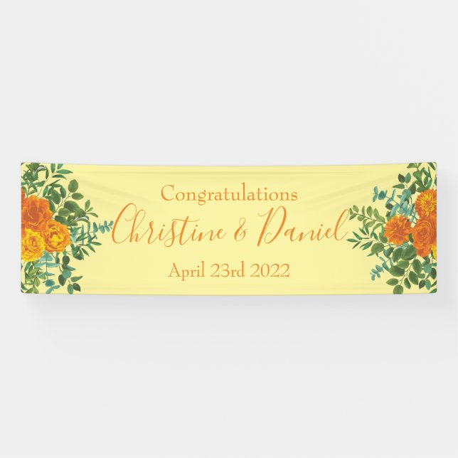 Orange & Light Yellow Peony & Rose Blumenhochzeit Banner (Horizontal)