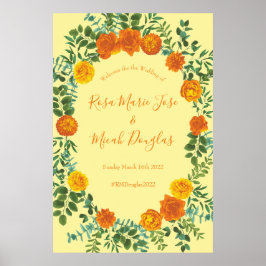 Orange & Light Yellow Peony & Rose Blumenhochzeit Poster