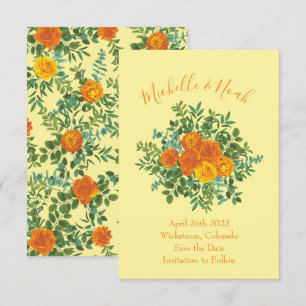 Orange & Light Yellow Peony Rose Hochzeitstag Rett Einladung