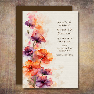 Orange Lila Aquarell Wildblumen Florale Hochzeit Einladung