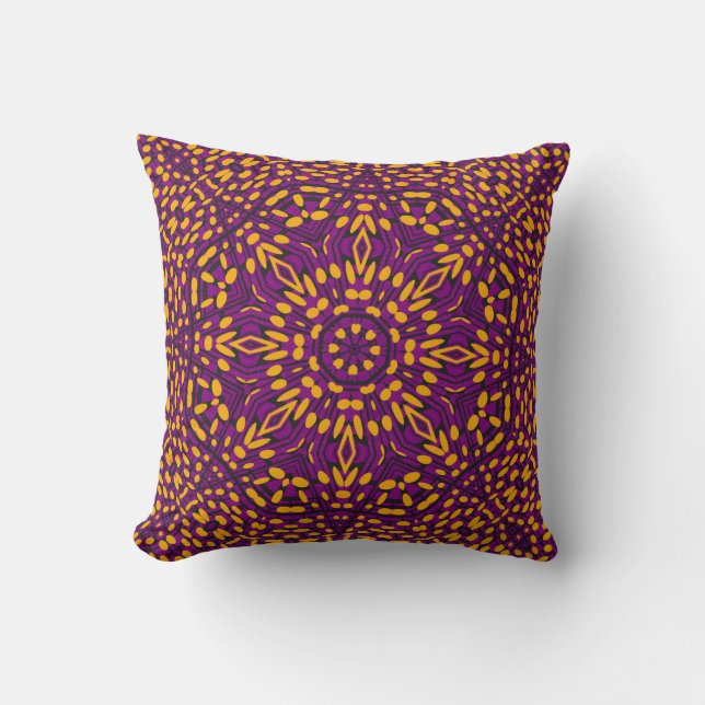 Orange Lila Black Modern Kaleidoskop Pillow Kissen (Vorderseite)
