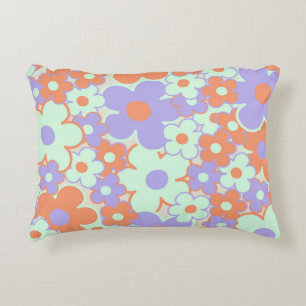 Orange Lila Blau Retro Y2K 70er Blumenmuster Dekokissen