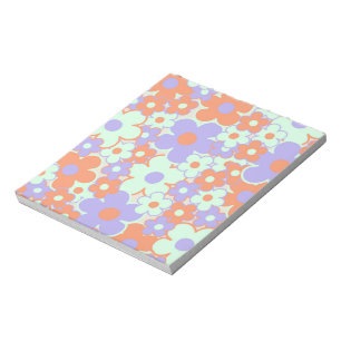 Orange Lila Blau Retro Y2K 70er Blumenmuster Notizblock