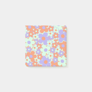 Orange Lila Blau Retro Y2K 70er Blumenmuster Post-it Klebezettel
