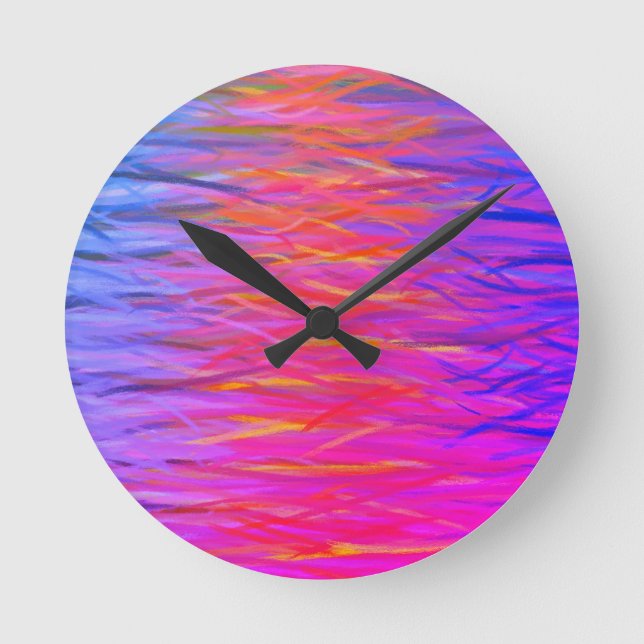Orange Lila Blue Abstrakt Painting Runde Wanduhr (Vorderseite)