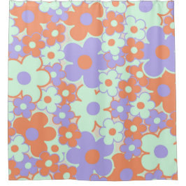 Orange Lila Blue Retro Y2K 70er Blume Muster Duschvorhang
