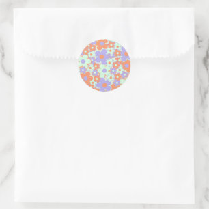 Orange Lila Blue Retro Y2K 70er Blume Muster Runder Aufkleber