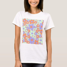 Orange Lila Blue Retro Y2K 70er Blume Muster T-Shirt