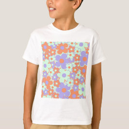 Orange Lila Blue Retro Y2K 70er Blume Muster T-Shirt