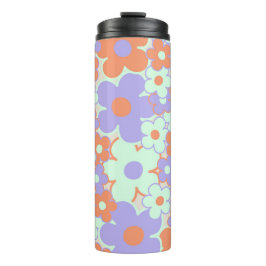 Orange Lila Blue Retro Y2K 70er Blume Muster Thermosbecher