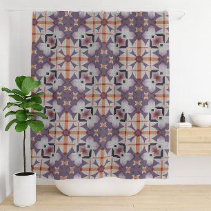 Orange Lila Indianerstamm-Mosaikmuster Duschvorhang