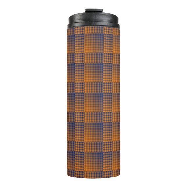 Orange Lila Karo abstraktes Muster Thermosbecher (Vorderseite)
