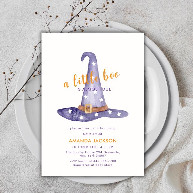 Orange Lila Little Boo Witch Hat Baby Dusche Einladung (Orange Purple Little Boo Witch Hat Baby Shower Invitation)