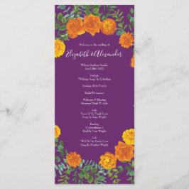 Orange Lila Plum Peony Rose Hochzeitsprogramme Menükarte
