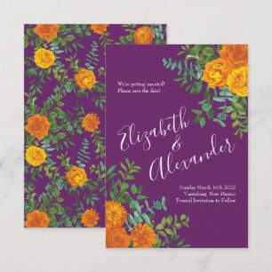 Orange Lila Plum Peony Rose Hochzeitstag Rett Einladung